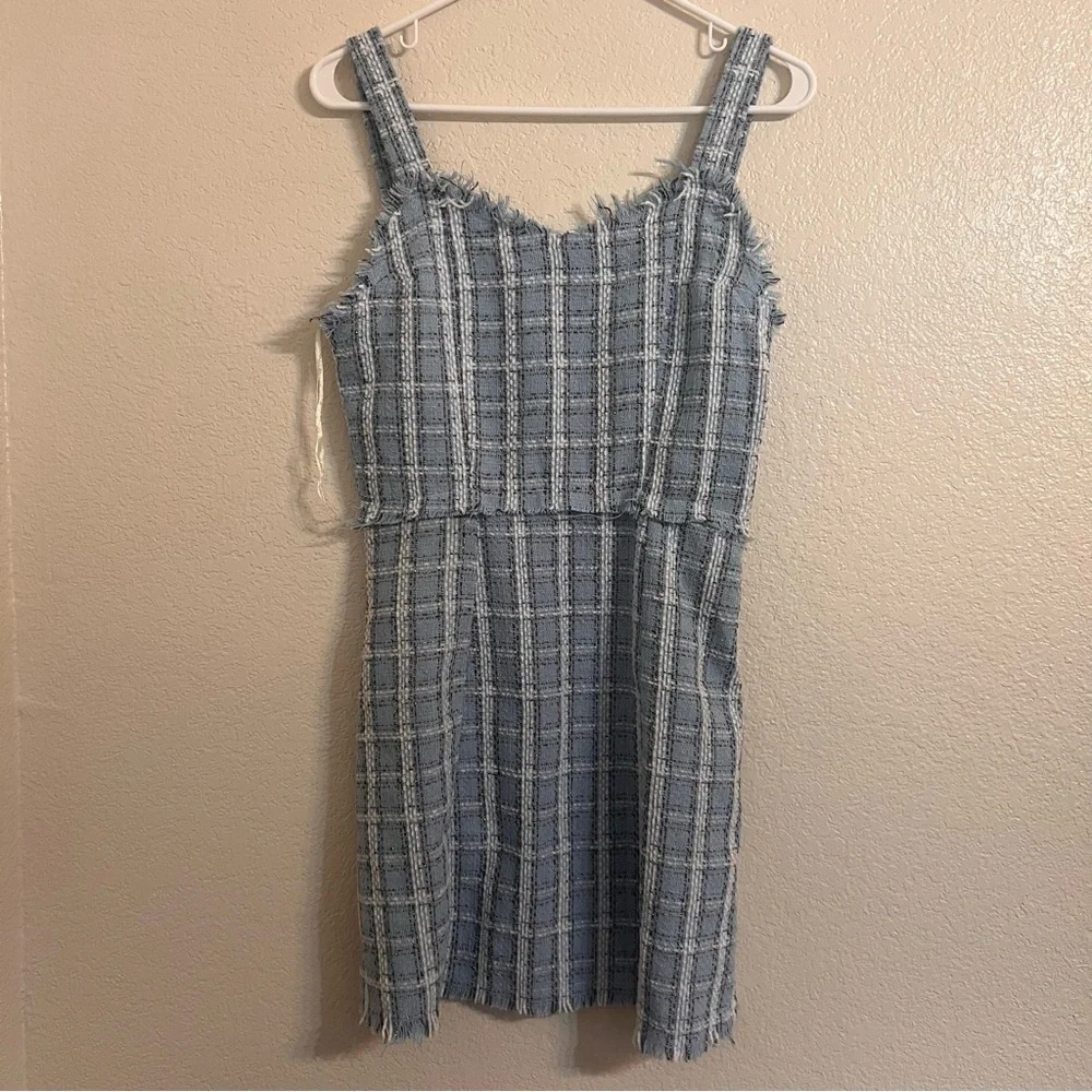 Umgee plaid tweed Dress spring preppy academia baby blue heritage